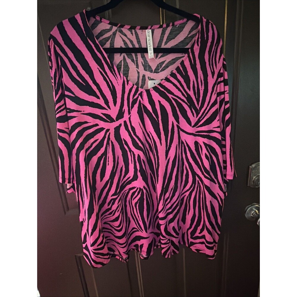 Dear Scarlett Women's Lizzy Blouse Pink zebra -3X